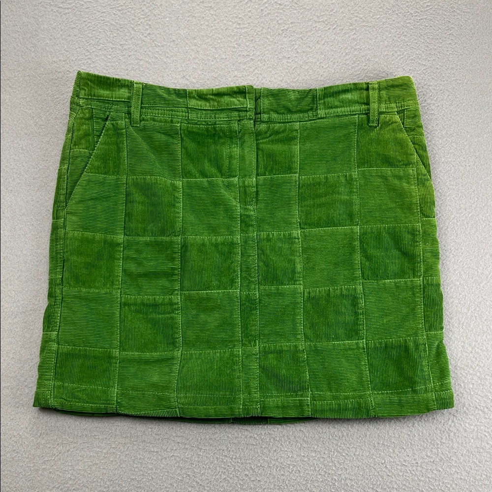 LOFT Ann Taylor Green Corduroy Patchwork Mini Skirt Size 8 Preppy Cottagecore